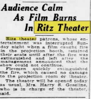 Ritz Theatre - May 1937 Film Burns